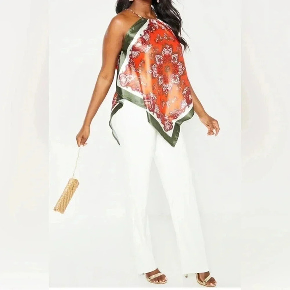 Zara Boho Paisley  Hanky Orange Halter Tank Top Size Medium - Picture 1 of 10